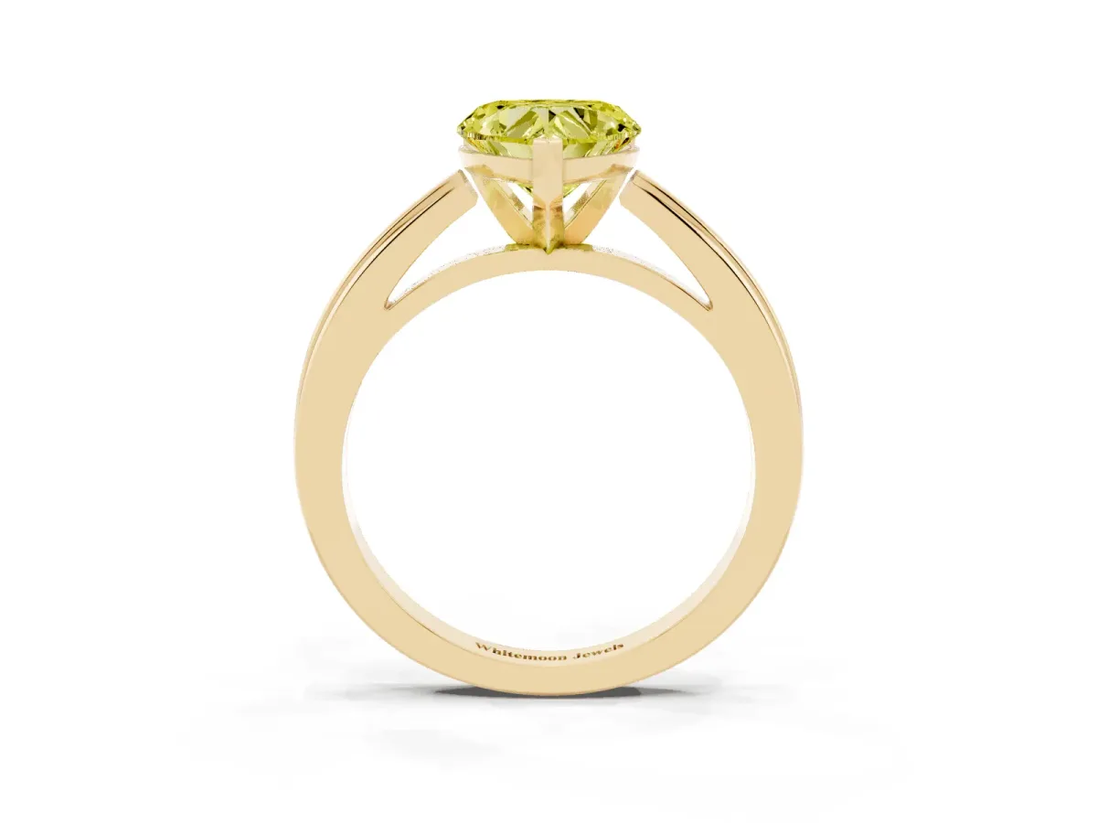 Fancy Yellow Heart Cut Solitaire Diamond Ring with Four-Prong Setting and Classic Band Yellow gold