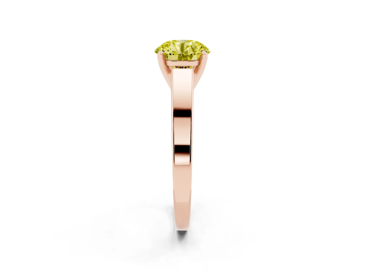 Fancy Yellow Round Cut Solitaire Engagement Ring with Four-Prong Setting and Tapered Band Rose gold