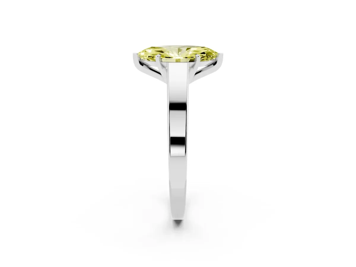 Fancy Yellow Marquise Cut Solitaire Engagement Ring with Four-Prong Setting and Tapered Band White gold
