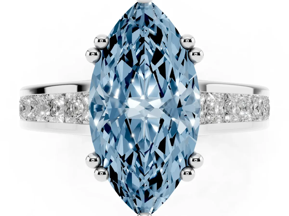 Fancy Blue Marquise Cut Cut Channel Set Solitaire Engagement Ring with Prong Setting Silver