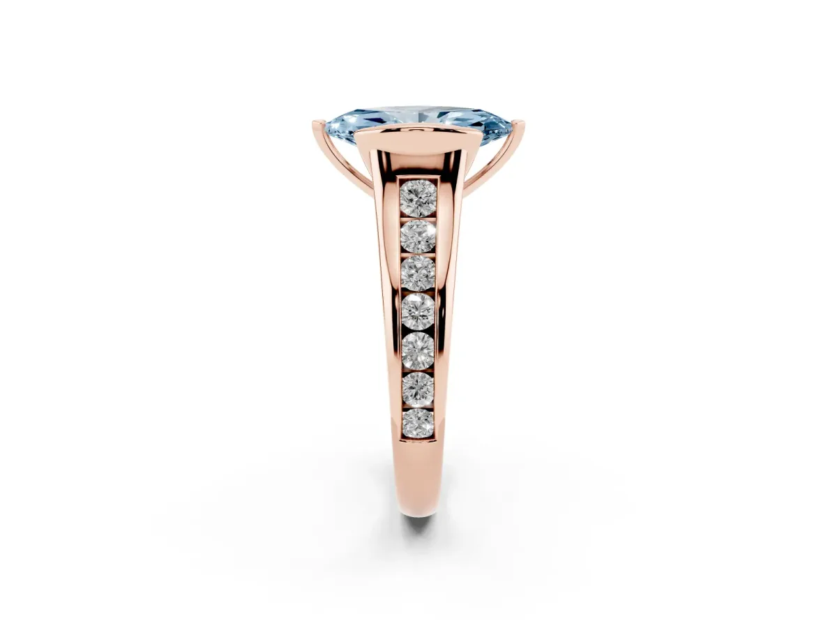 Fancy Blue Marquise Cut Solitaire Bezel-Set Diamond Ring with Channel-Set Band Rose gold