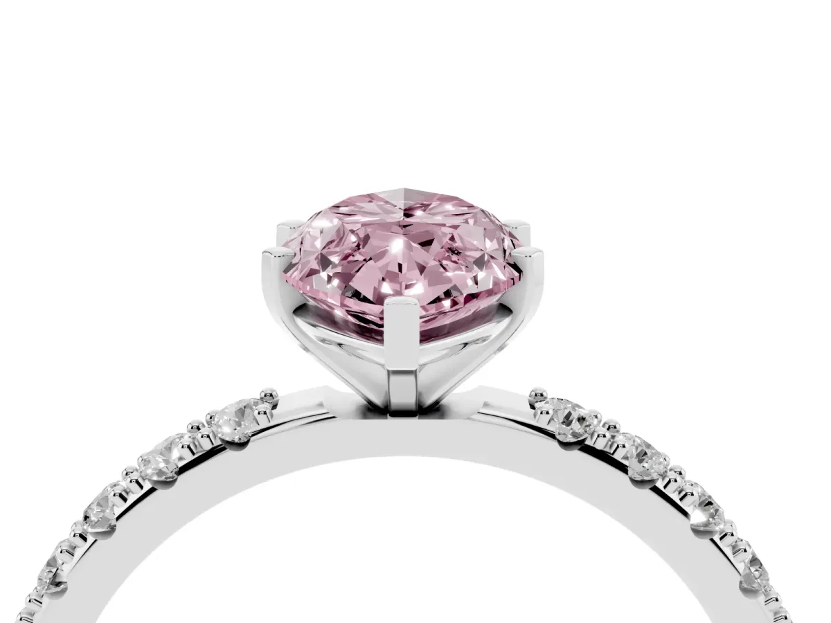 Fancy Pink Marquise Cut Diamond Solitaire Pavé Band with Four-Prong Setting Silver