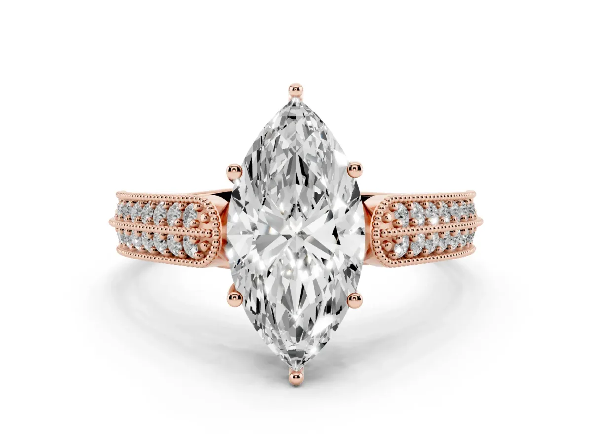 Marquise Cut Cut Pave Split Shank Engagement Ring with Four-Prong Setting Rose gold
