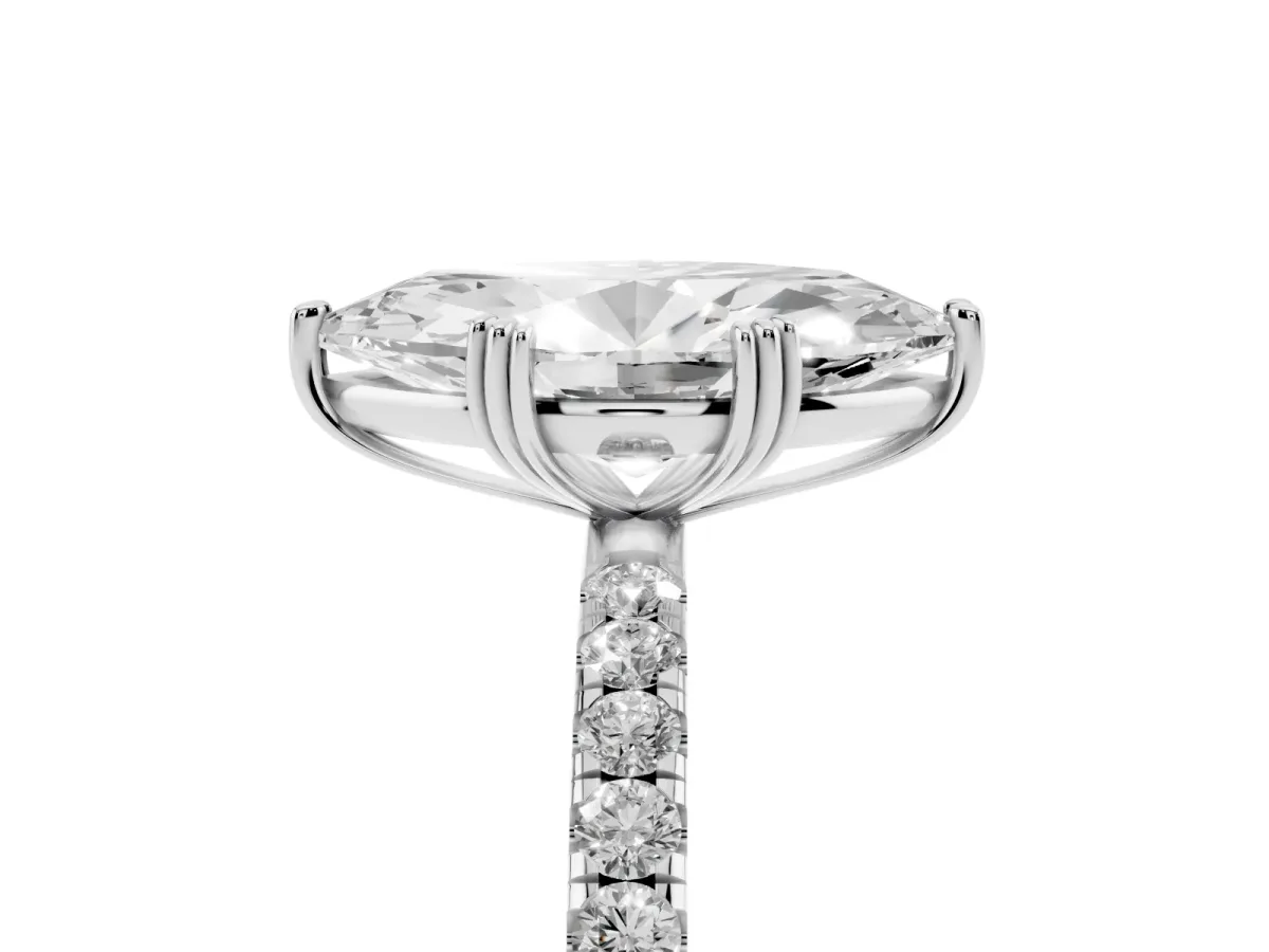 Marquise Cut Brilliant Solitaire with Pavé Band and Claw Prong Setting White gold
