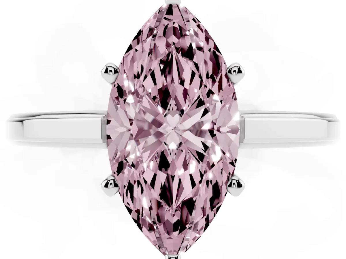 Fancy Pink Marquise Cut Solitaire Diamond Ring with Four-Prong Setting and Classic Band Silver