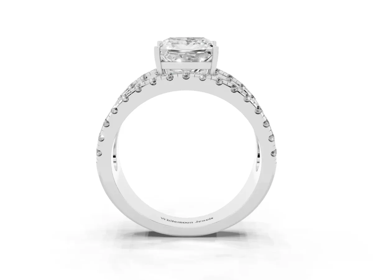 Princess Cut Solitaire Split Shank Pave Diamond Ring Platinum