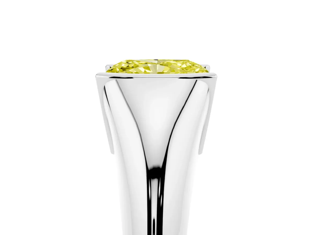Fancy Yellow Radiant Cut Solitaire Tension Set Diamond Ring Silver