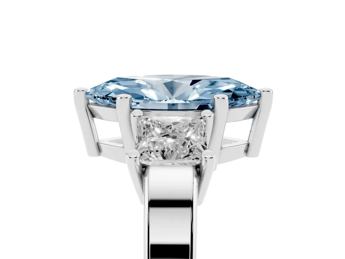 Fancy Blue Three-Stone Marquise Cut Cut Solitaire Ring with Prong Setting Silver