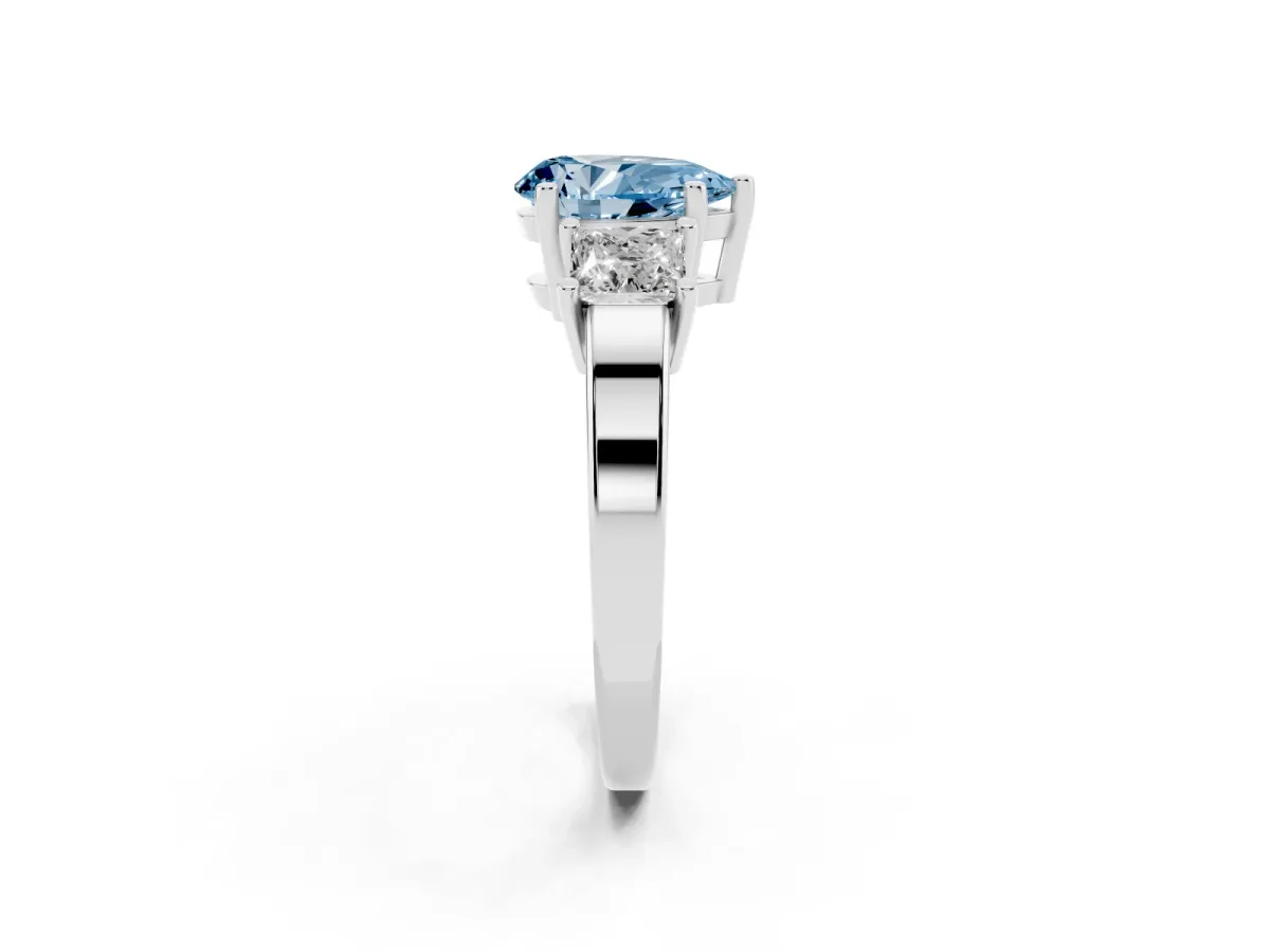 Fancy Blue Three-Stone Pear Cut Cut Solitaire Ring with Prong Setting White gold