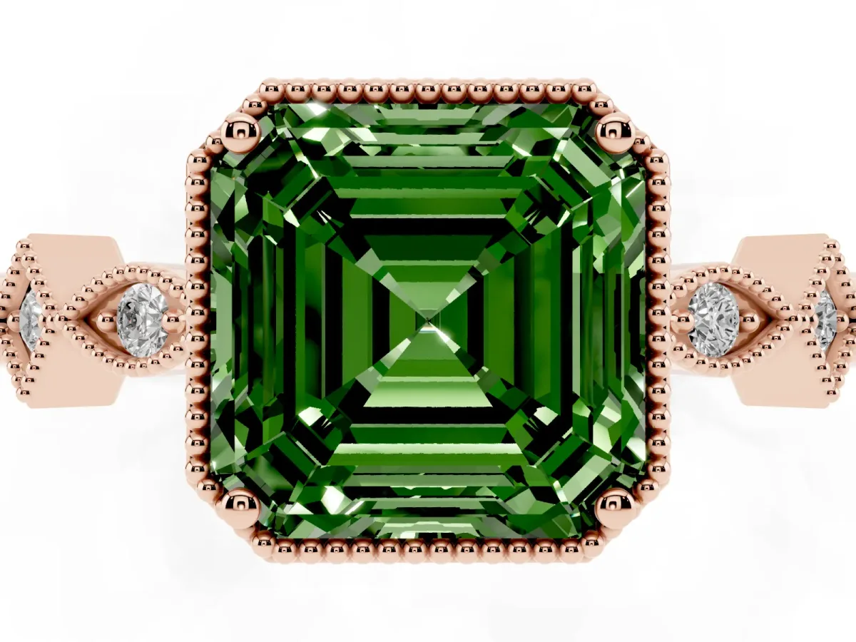 Fancy Green Asscher Cut Milgrain Marquise Diamond Twist Band Ring Rose gold
