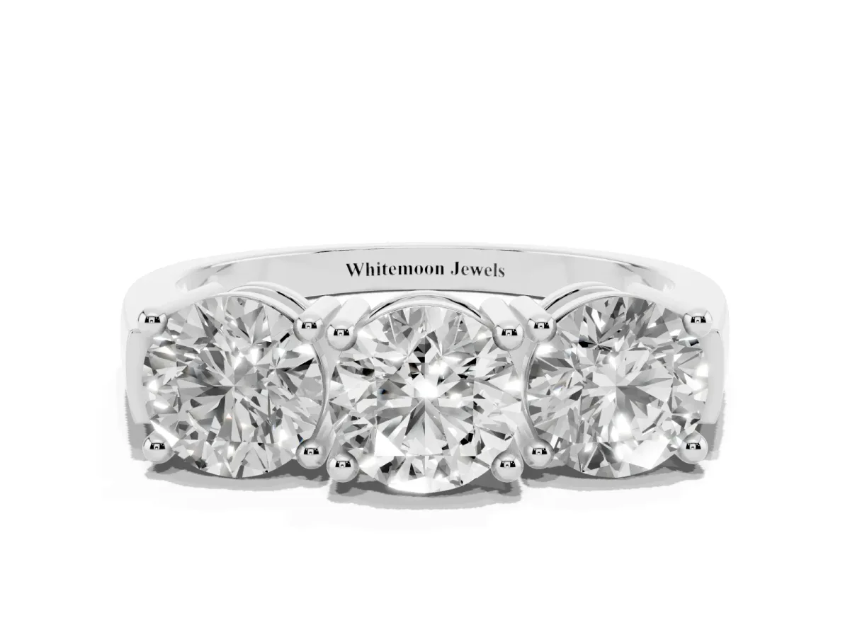 Three-Stone Round Cut Diamond Channel Band with Prong Setting Platinum