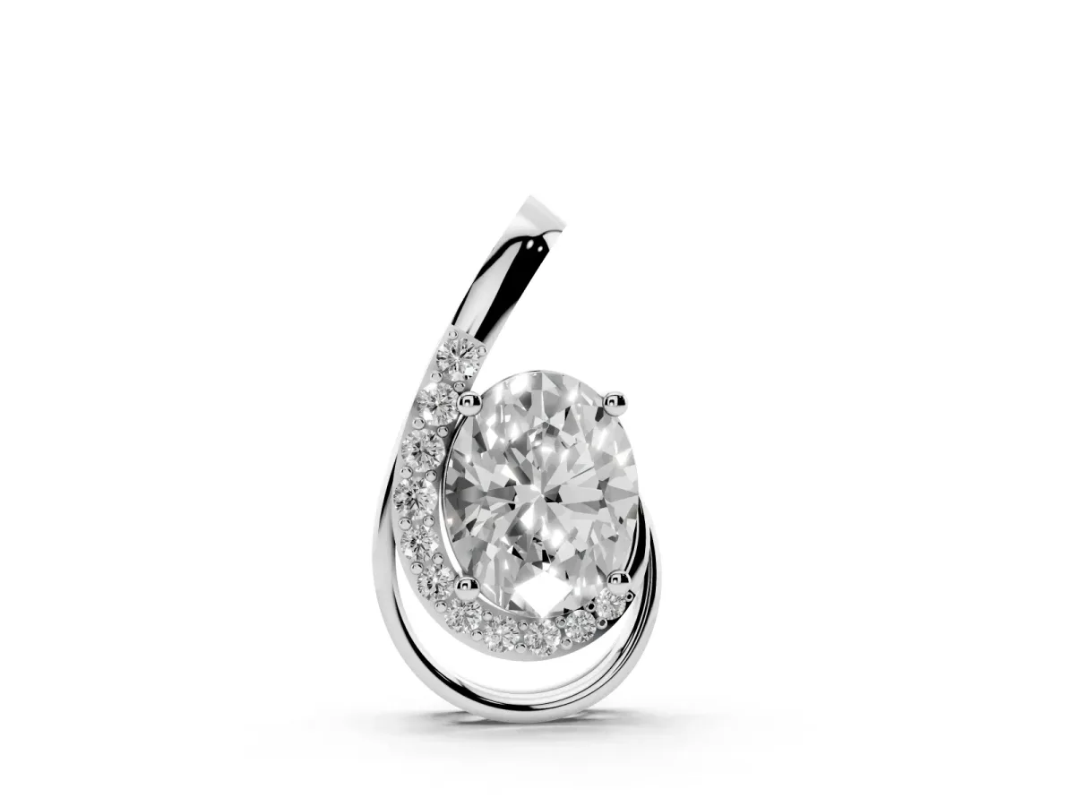 Round Diamond Prong Set Swirl Pendant White gold