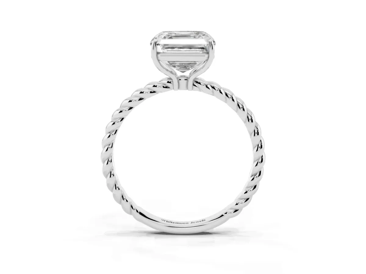 Asscher Cut Solitaire Twist Band Ring with Four-Prong Setting Silver