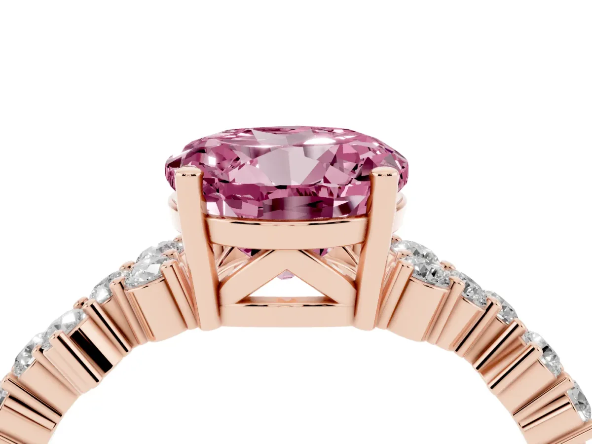 Fancy Pink Round Cut Diamond Scattered Round Accent Ring with Prong Setting Rose gold