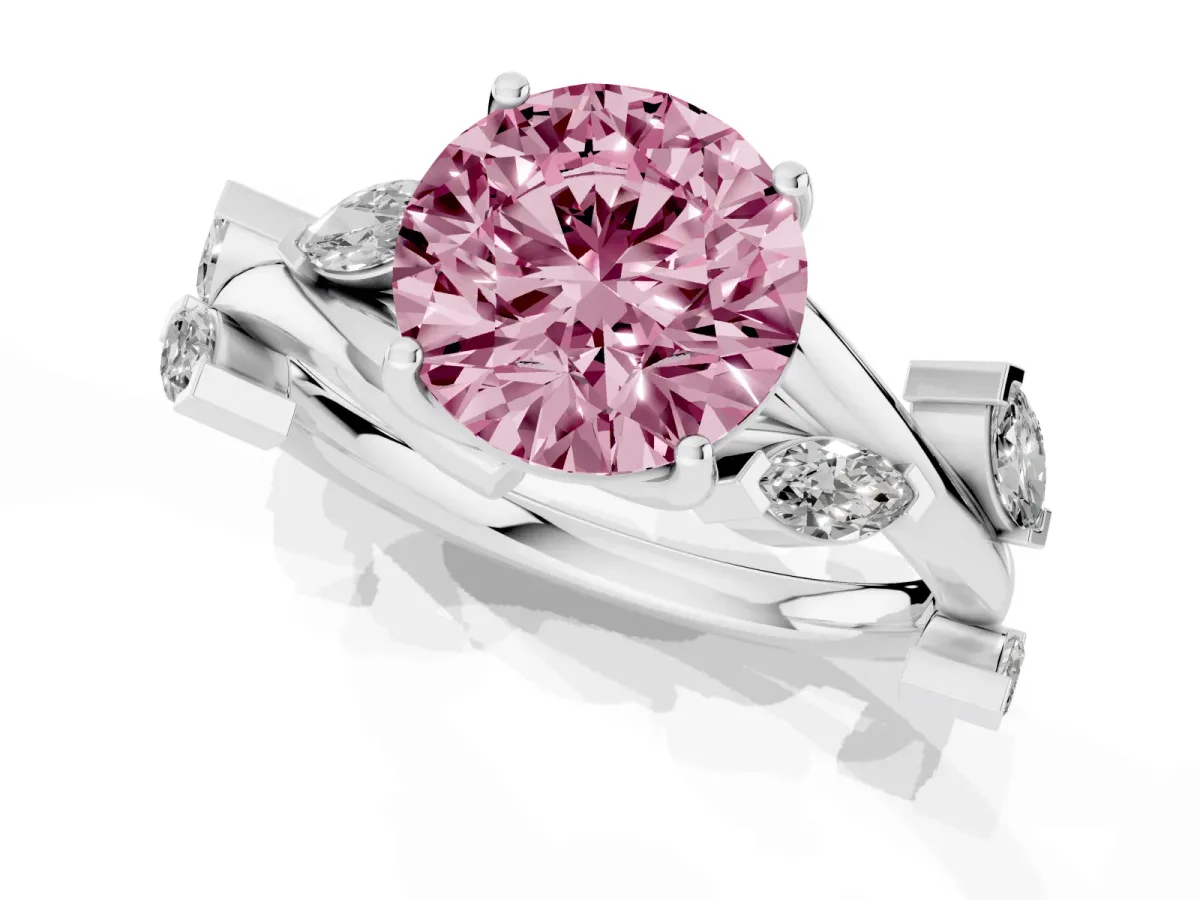 Fancy Pink Round Cut Solitaire Twisted Band Marquise Accent Prong Setting Ring Silver