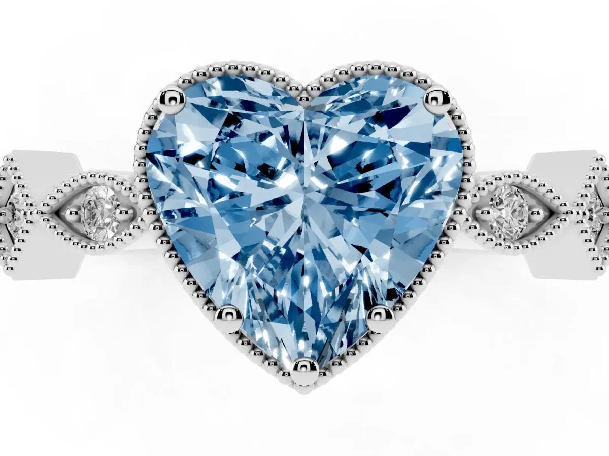 Fancy Blue Heart Cut Milgrain Marquise Diamond Twist Band Ring Silver