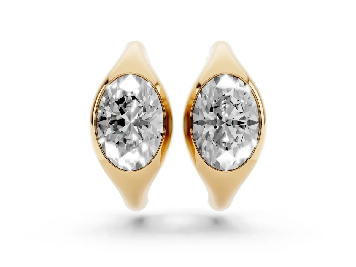 Oval Diamond Framed Huggie Hoop Earrings Yellow gold