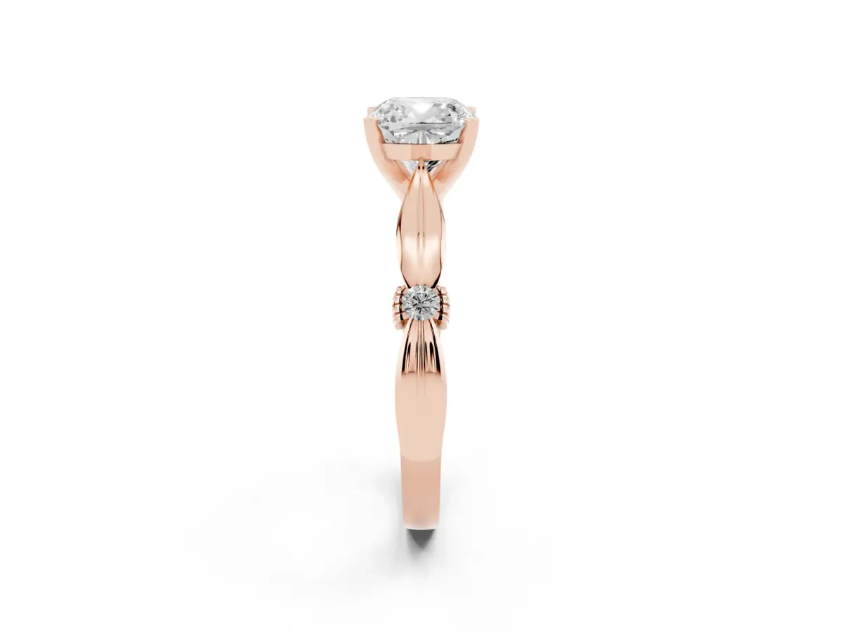 Cushion Cut Solitaire Diamond Twisted Band with Four-Prong Setting Rose gold