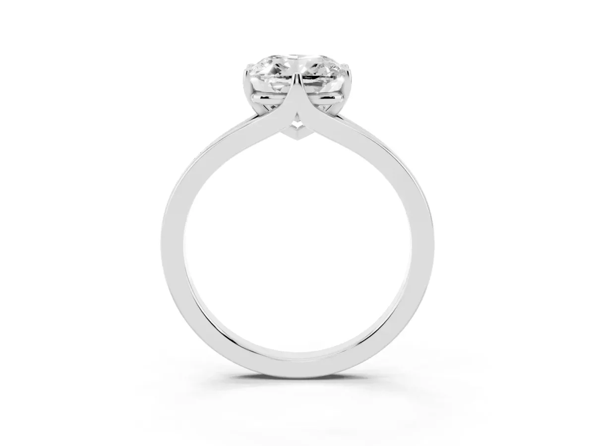 Cushion Cut Solitaire Diamond Ring with Six-Prong Setting and Tapered Band Silver