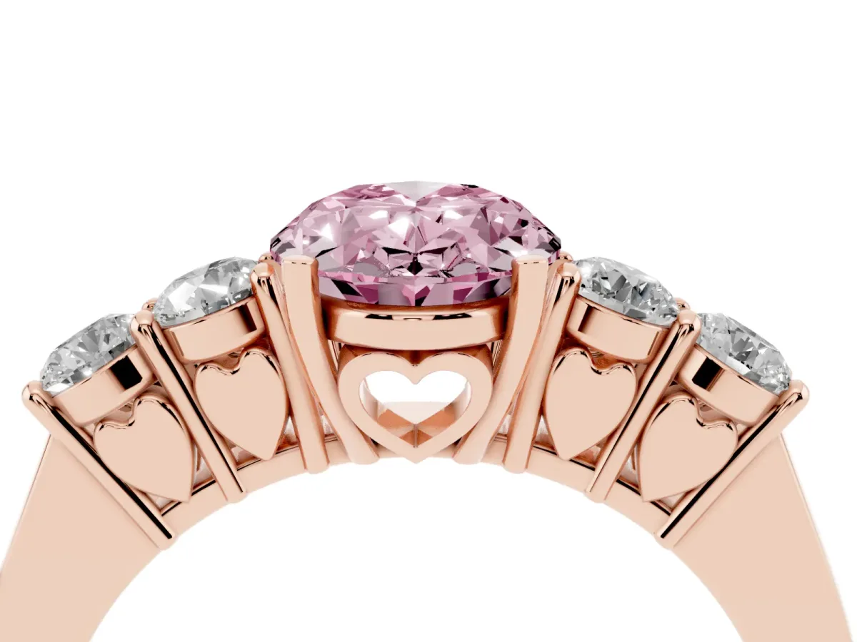 Fancy Pink Oval Cut Cut Diamond Five-Stone Prong Set White Gold Ring Rose gold
