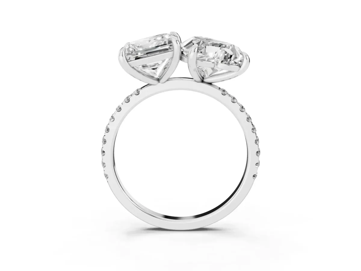 Heart and Princess Toi Moi Ring with Prong Setting and Pave Band Platinum