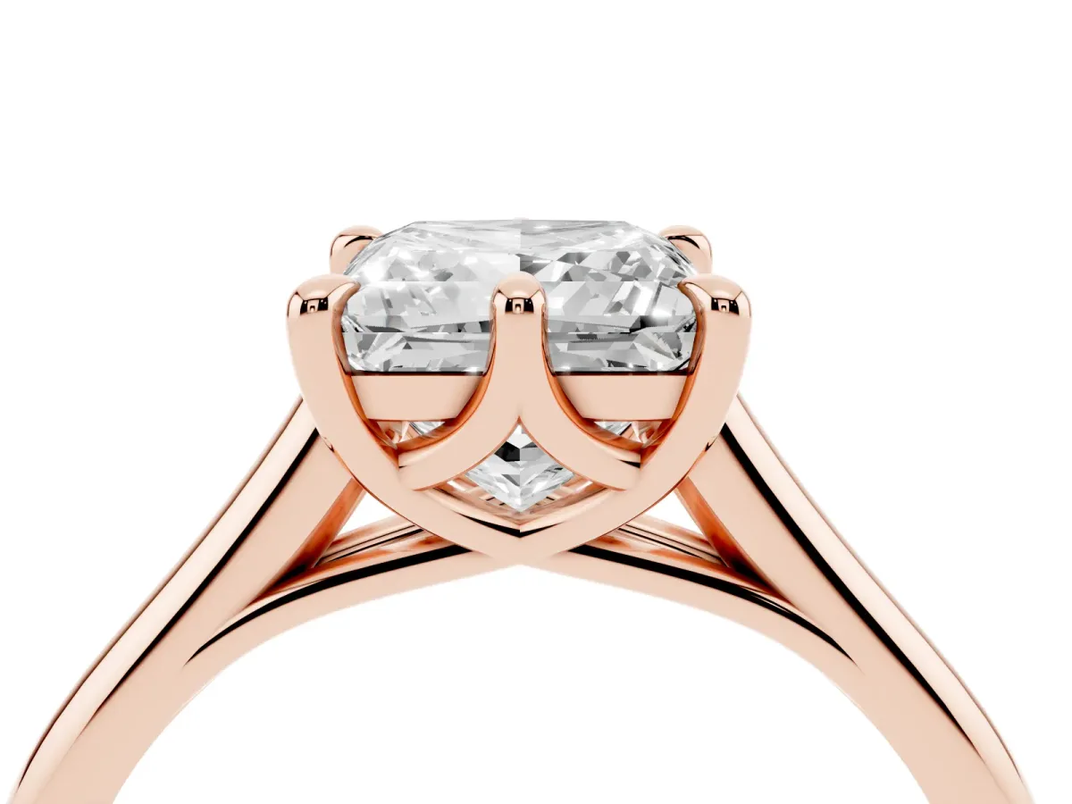 Princess Cut Solitaire Engagement Ring with Six-Prong Setting and Classic Band Rose gold