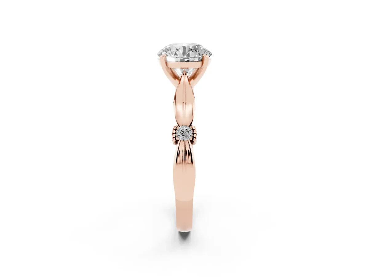 Round Cut Solitaire Diamond Twisted Band with Four-Prong Setting Rose gold