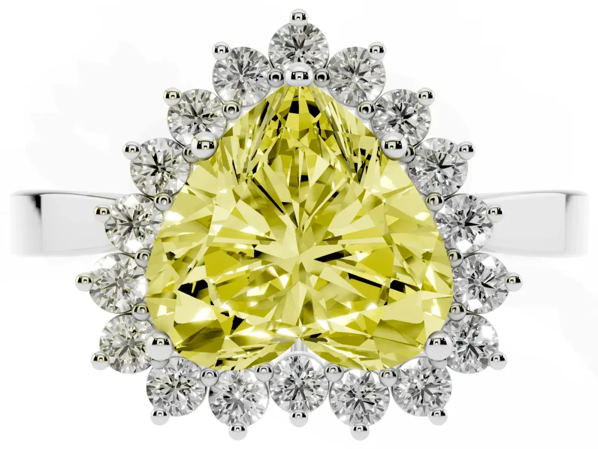 Fancy Yellow Heart Cut Cut Diamond Halo Ring with Round Brilliant Halo and Solitaire Band Silver