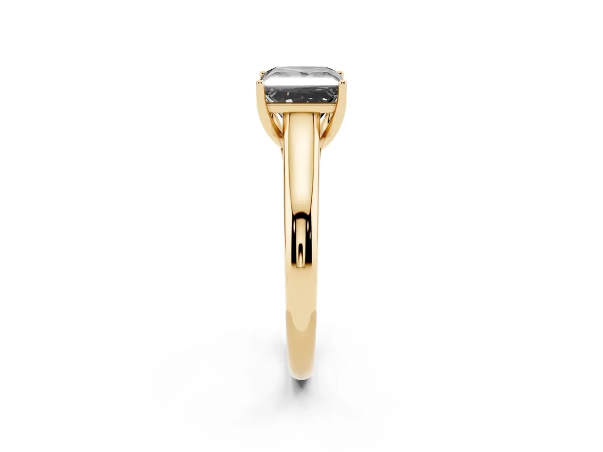 Fancy Black Princess Cut Solitaire Engagement Ring with Tapered Band and Four-Prong Setting Yellow gold