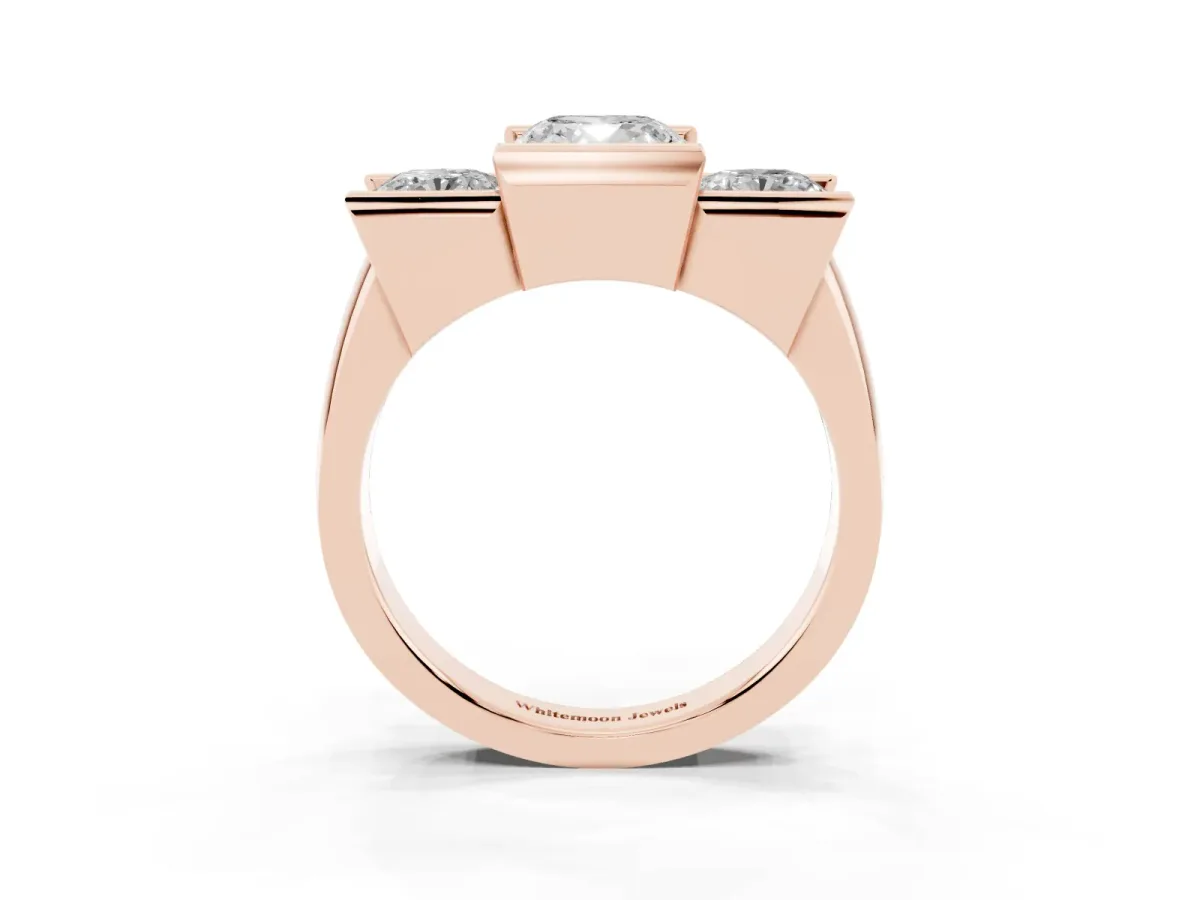 Three Stone Cushion Cut Cut Channel Set Diamond Ring Rose gold