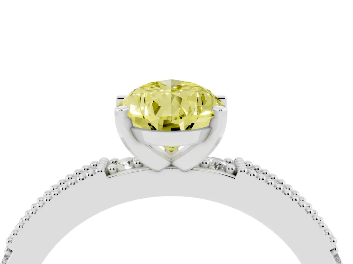 Fancy Yellow Pear Cut Solitaire with Pavé Band and Four-Prong Setting Platinum