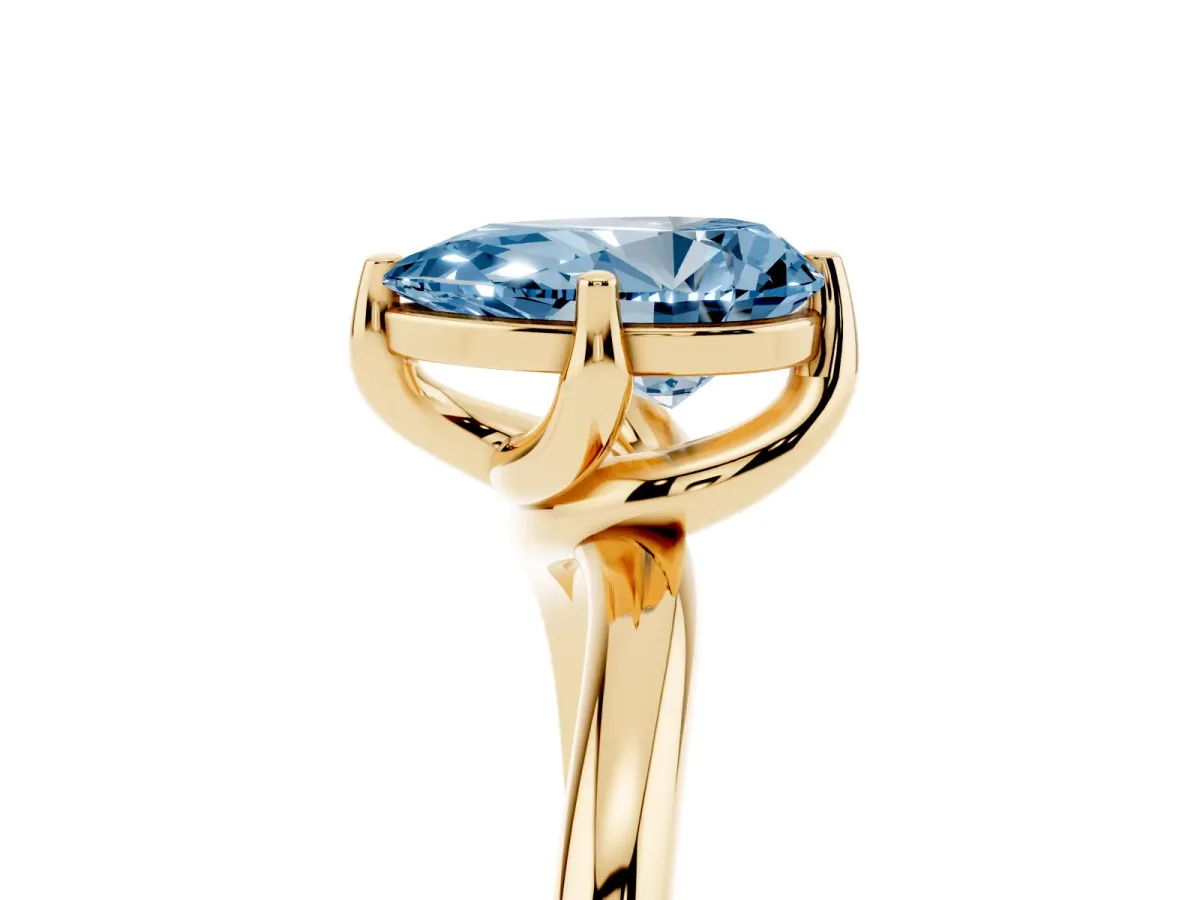 Fancy Blue Pear Cut Diamond Solitaire Engagement Ring with Four-Prong Setting and Classic Band Yellow gold