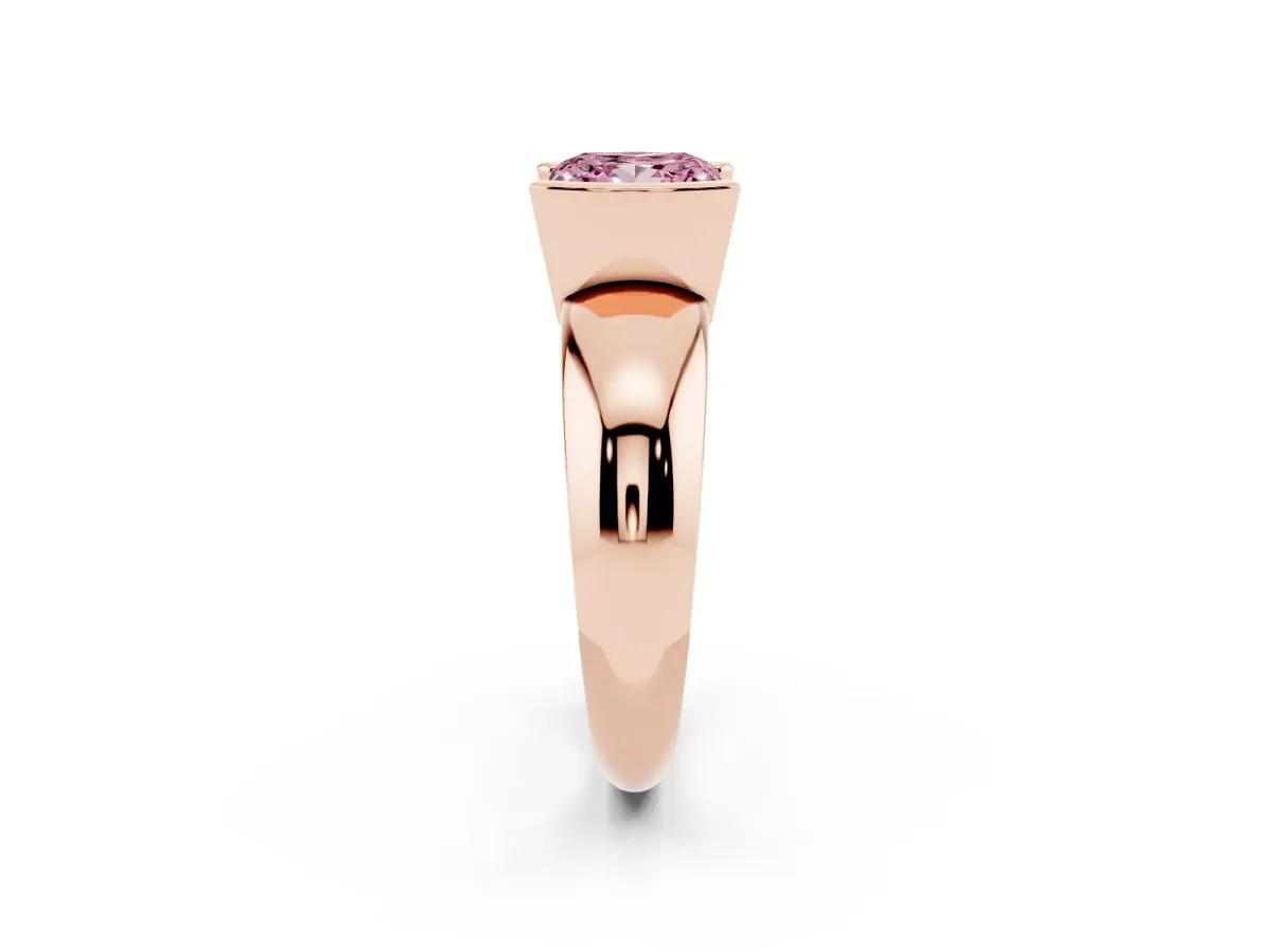 Fancy Pink Princess Cut Solitaire Tension Set Diamond Ring with Wide Band Rose gold