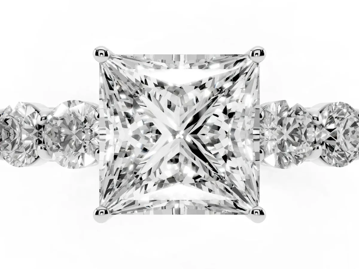 Princess Cut Cut Diamond Five-Stone Prong Set White Gold Ring Platinum