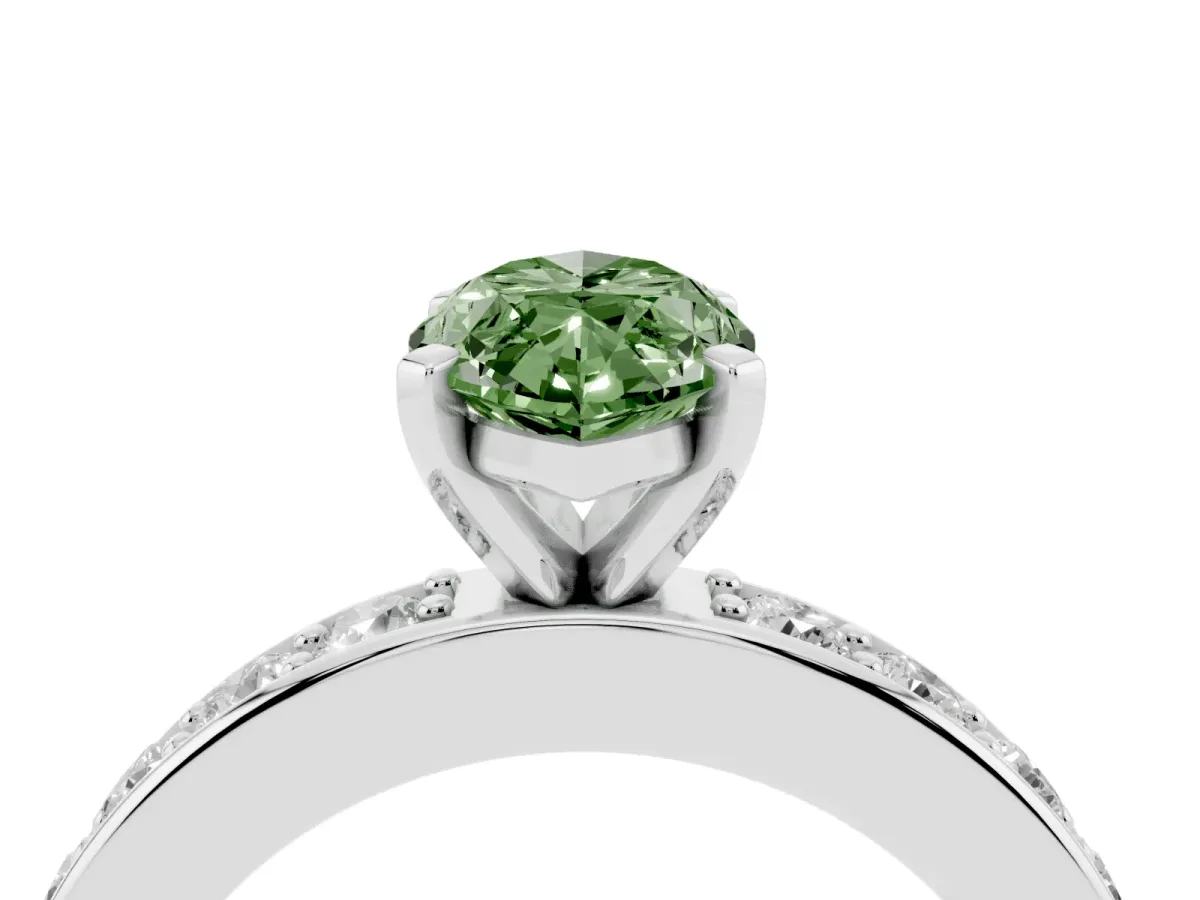 Fancy Green Marquise Cut Diamond Engagement Ring with Channel Set Round Band and Prong Setting White gold