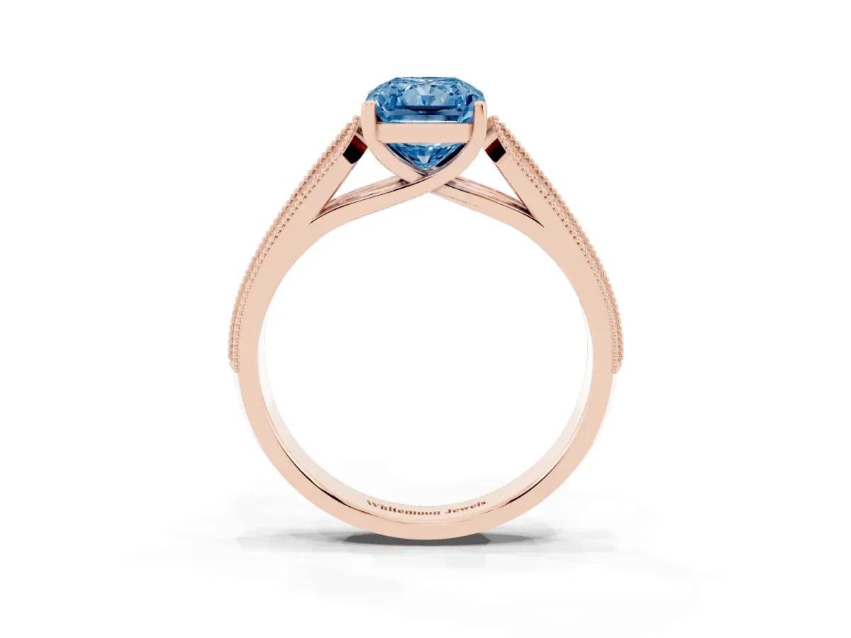Fancy Blue Radiant Cut Cut Pave Split Shank Engagement Ring with Four-Prong Setting Rose gold