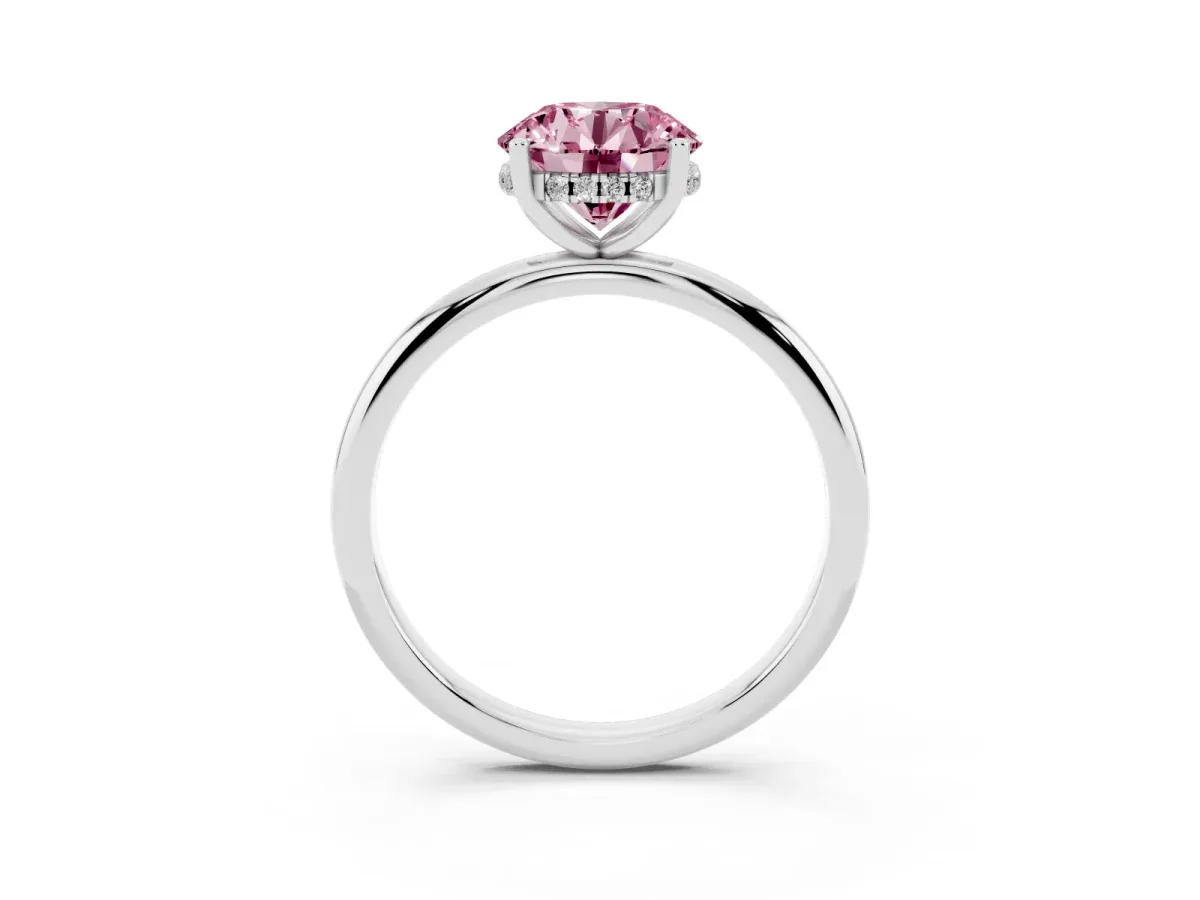 Fancy Pink Round Cut Cut Solitaire Engagement Ring with Four-Prong Setting and Classic Band Silver