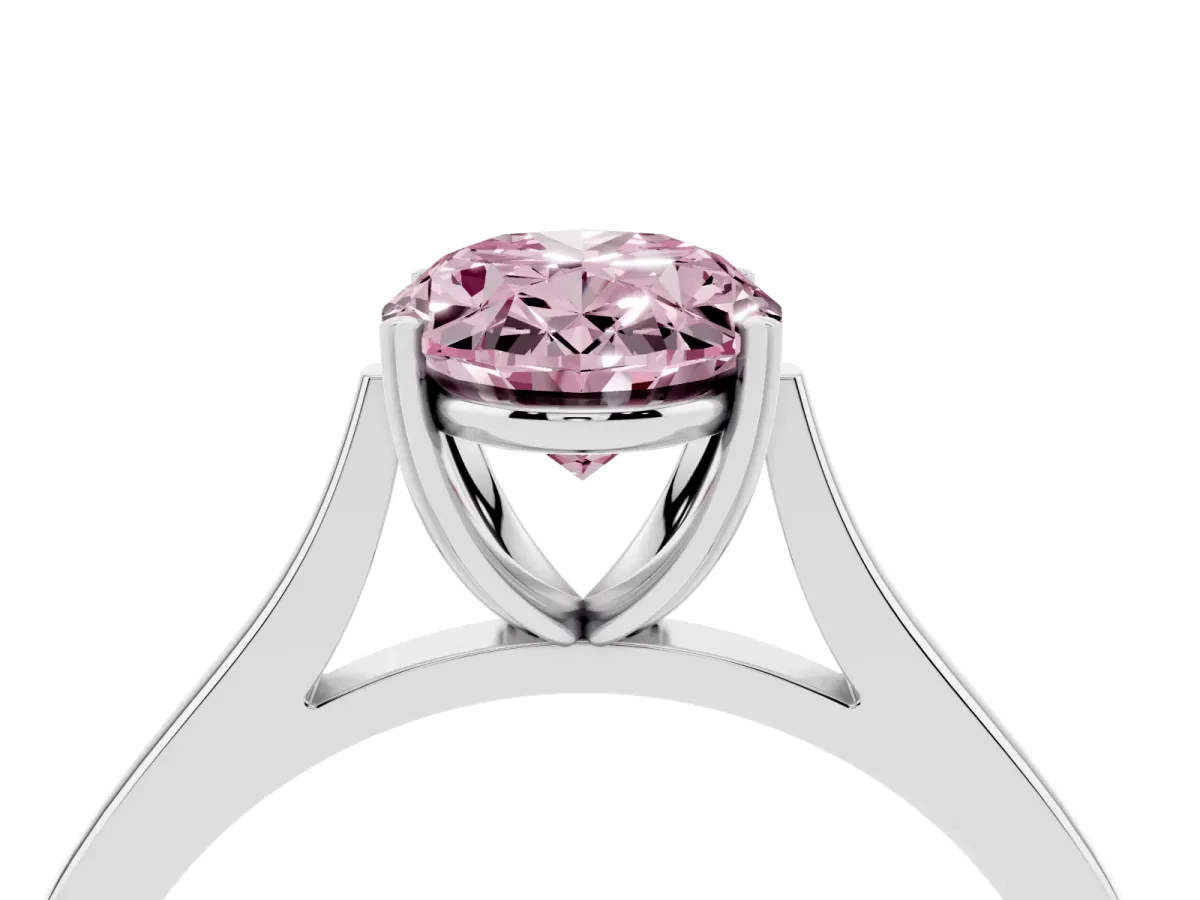 Fancy Pink Oval Cut Solitaire Heart Prong Engagement Ring with Tapered Band White gold