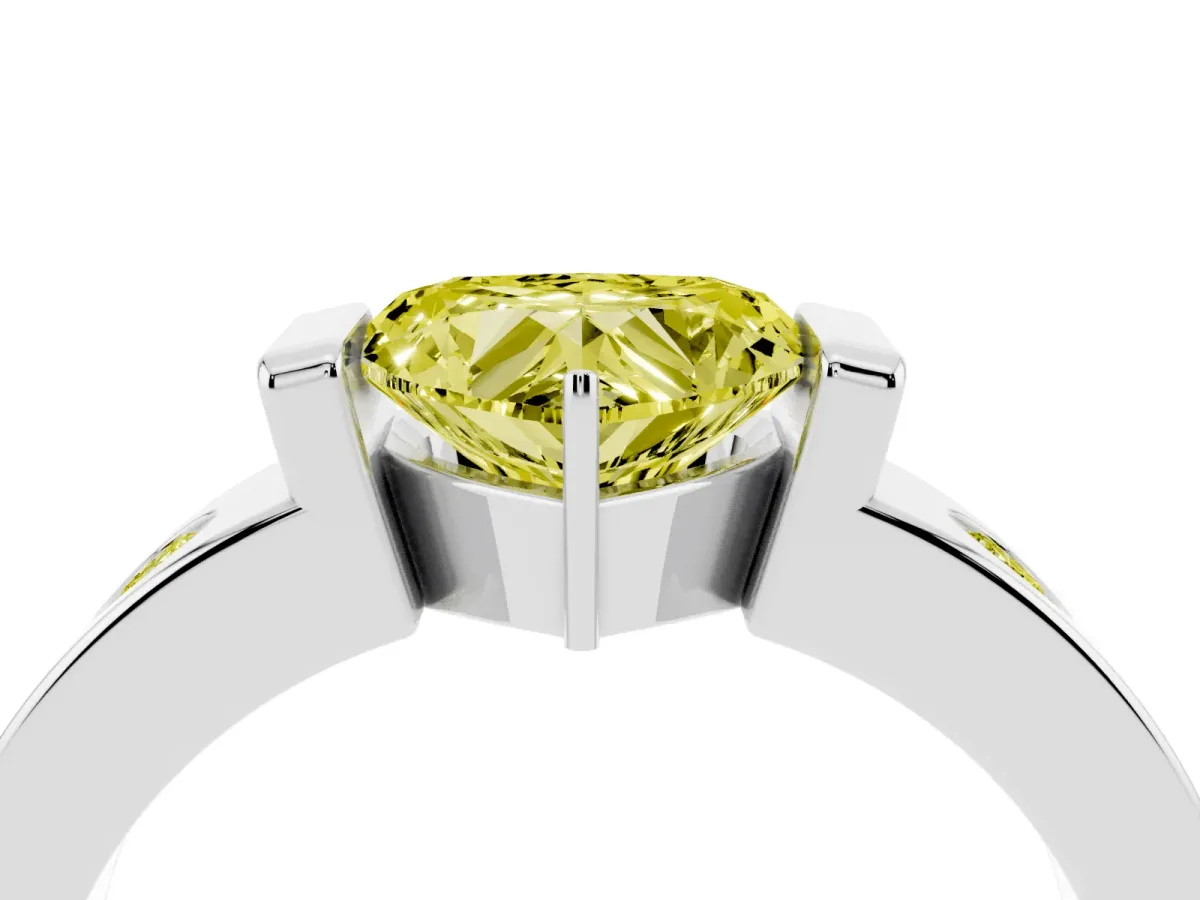 Fancy Yellow Heart Cut Brilliant Channel-Set Diamond Ring with Bezel Prong Setting Platinum