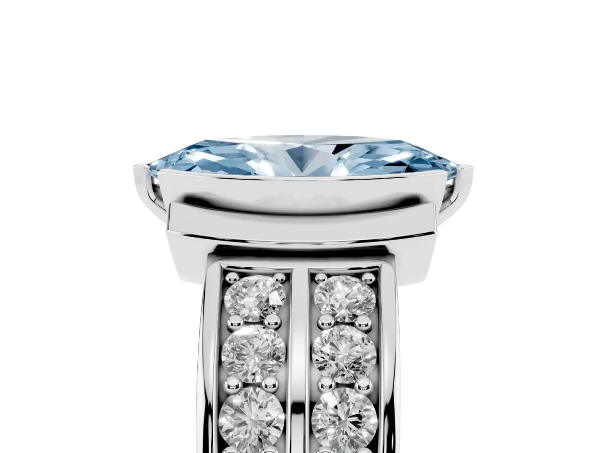 Fancy Blue Marquise Cut Brilliant Diamond Channel Set Wide Band Ring with Bezel Setting Platinum