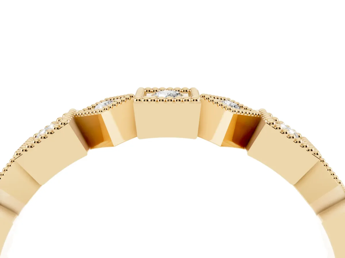 Milgrain Square Diamond Eternity Band with Bezel Setting Yellow gold