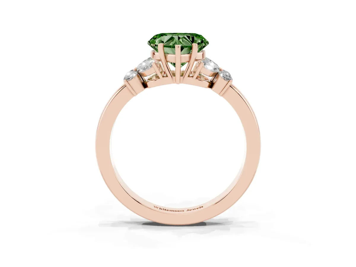 Fancy Green Heart Cut Cut Solitaire Floral Diamond Ring with Four-Prong Setting Rose gold