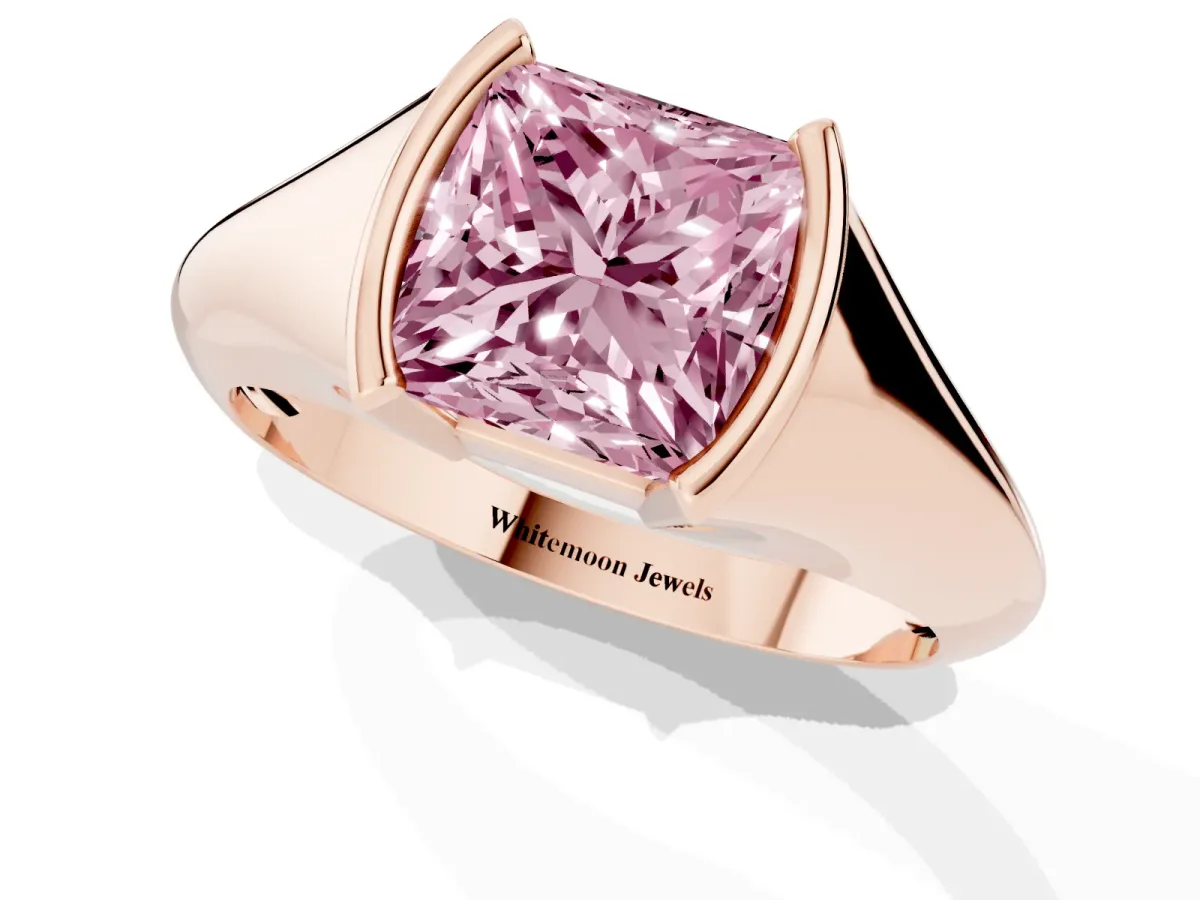 Fancy Pink Princess Cut Solitaire Tension Set Diamond Ring Rose gold