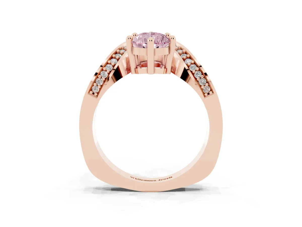 Fancy Pink Pear Cut Solitaire Diamond Engagement Ring with Pave Band and Four-Prong Setting Rose gold