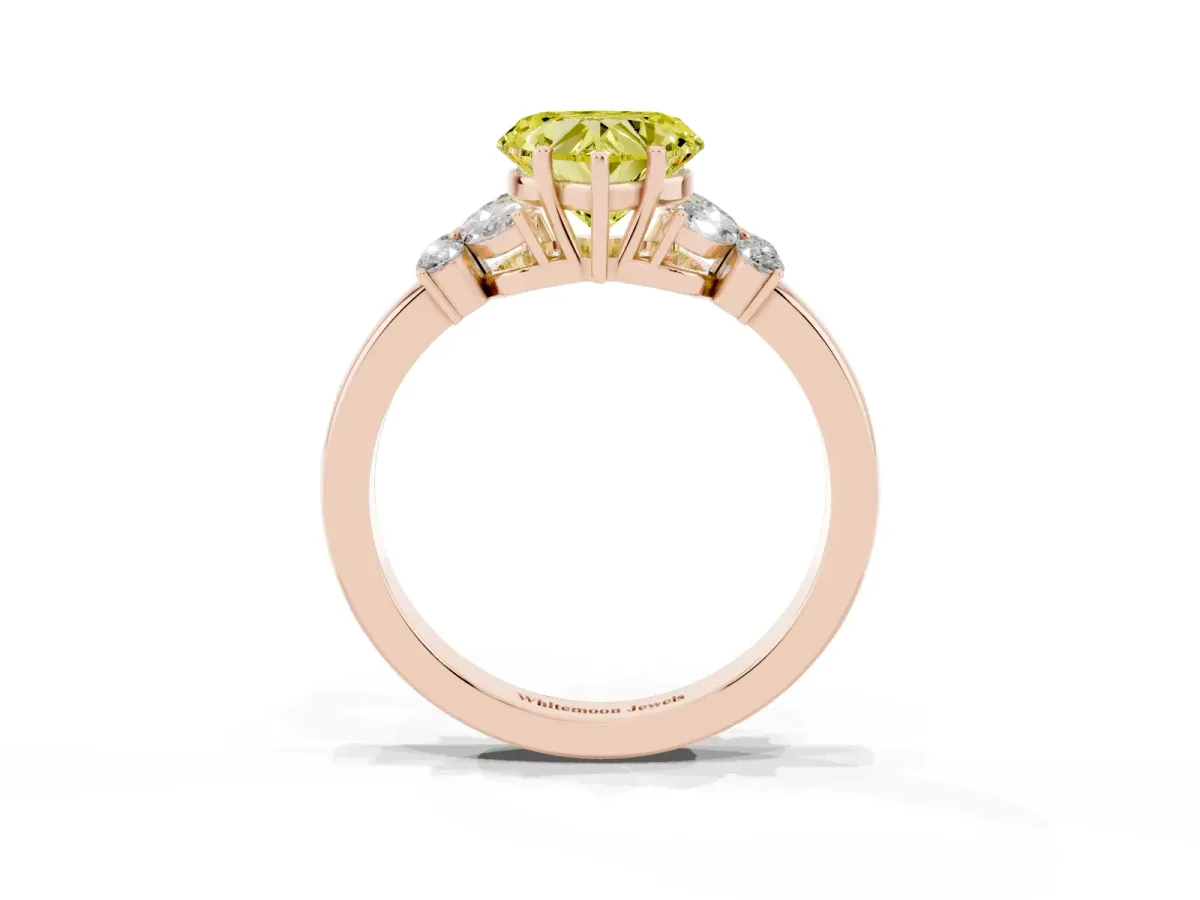 Fancy Yellow Heart Cut Cut Solitaire Floral Diamond Ring with Four-Prong Setting Rose gold