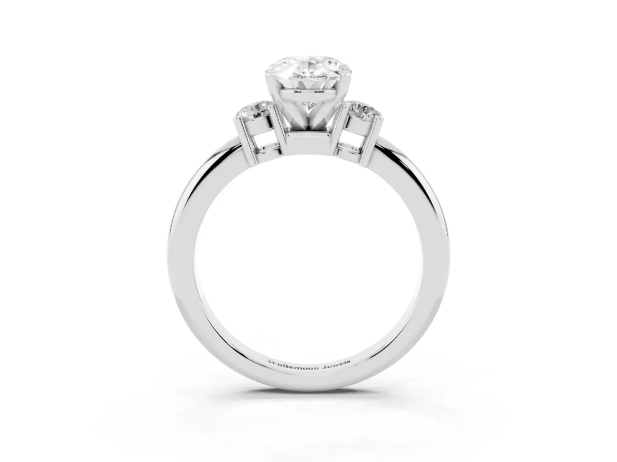 Three-Stone Oval Cut Cut Diamond Solitaire with Prong Setting and Classic Band Silver