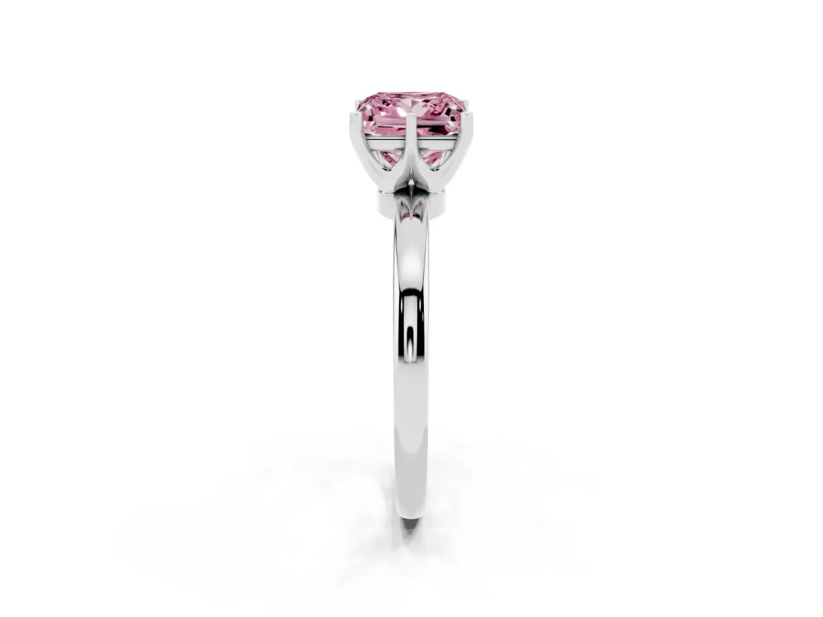 Fancy Pink Princess Cut Solitaire Diamond Ring with Six-Prong Setting on a Classic Band Silver