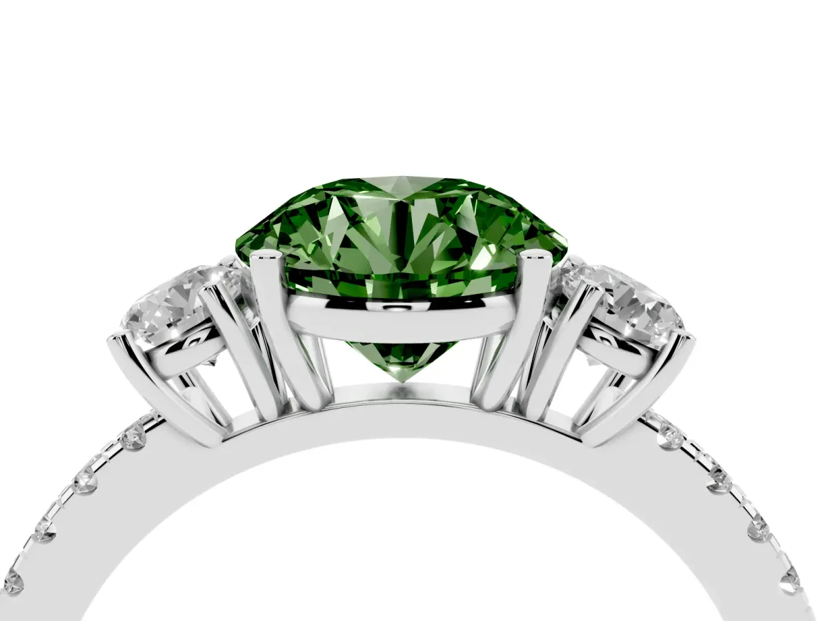 Fancy Green Three-Stone Round Cut Cut Diamond Pavé Band with Prong Setting Platinum