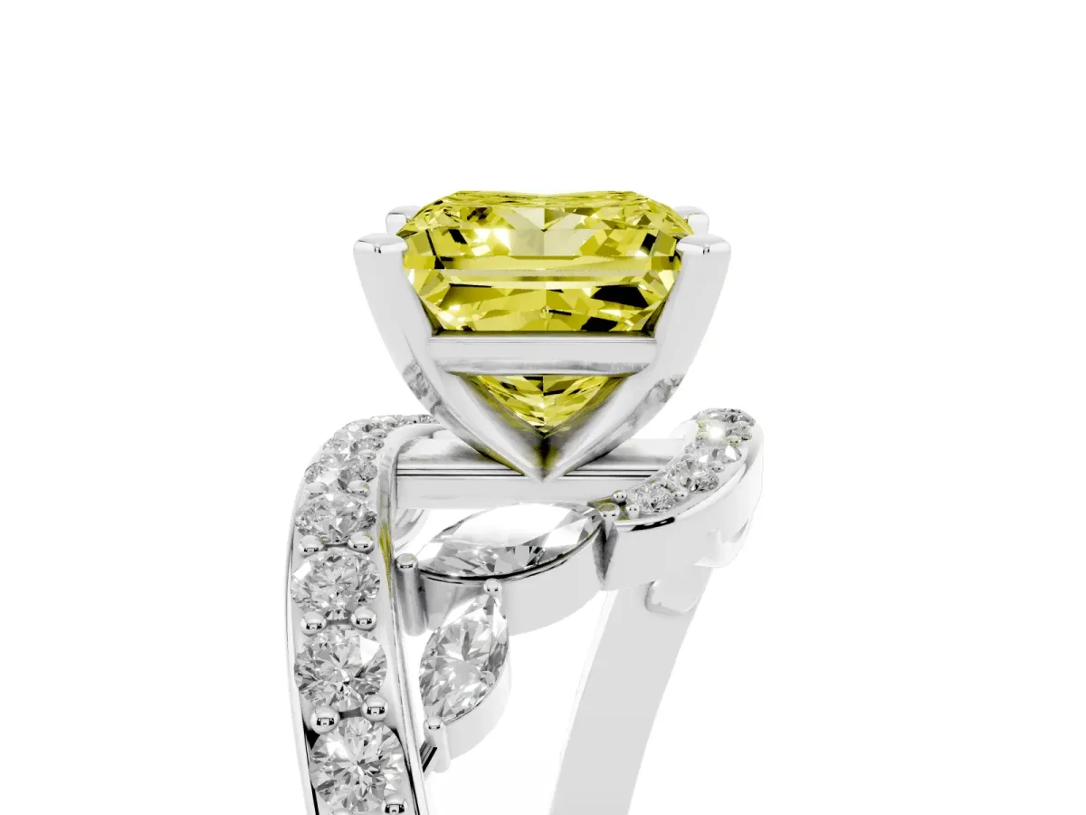 Fancy Yellow Princess Cut Solitaire with Pavé Twist Band and Four-Prong Setting Silver