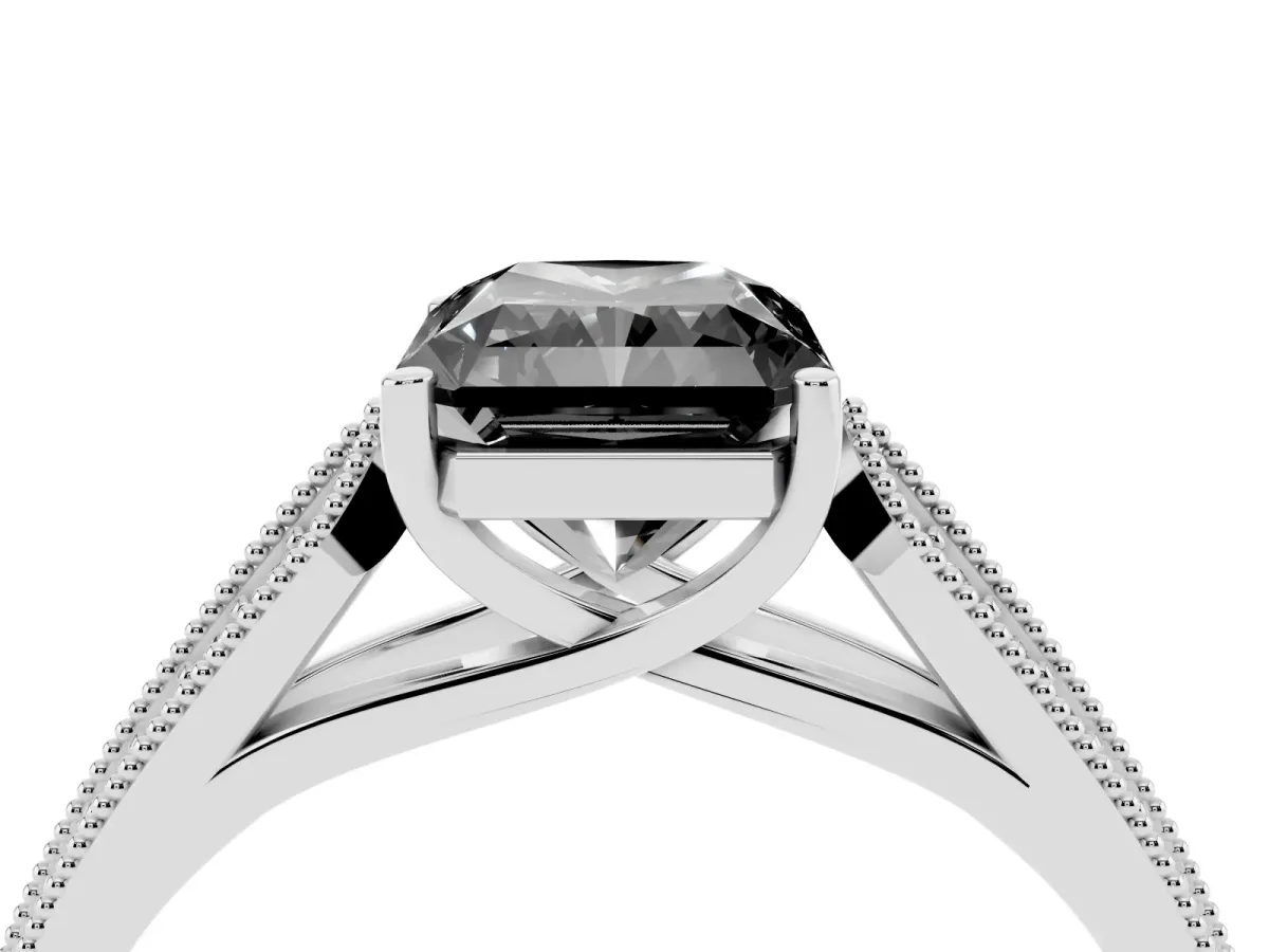 Fancy Black Radiant Cut Cut Pave Split Shank Engagement Ring with Four-Prong Setting White gold